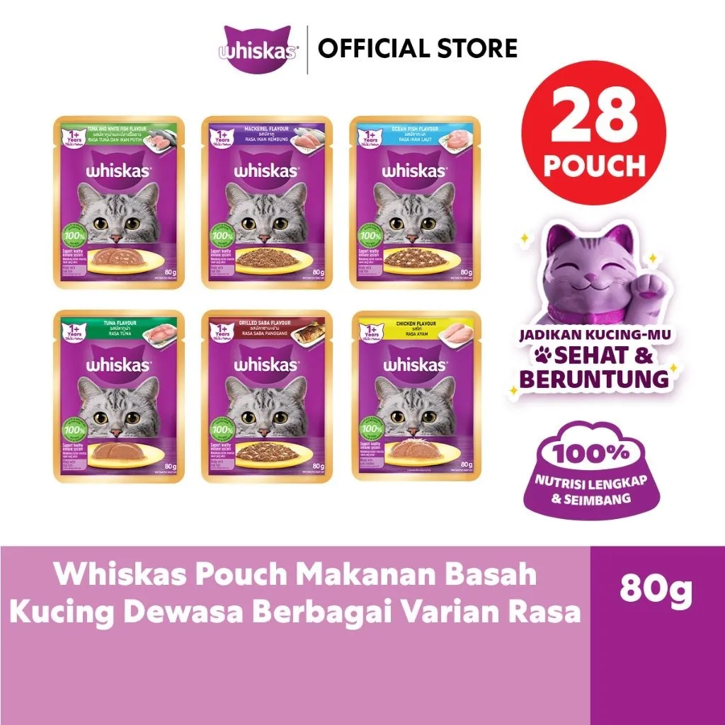 Whiskas Makanan Kucing Basah Pouch Pilih Rasa 80gr (28-Pack)